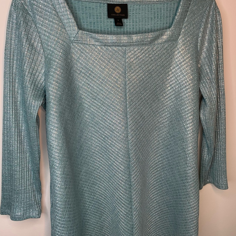 JM Collection Aqua Metallic Knit Top